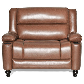 Upham Faux Leather Oversized Pushback Recliner, Cognac Brown/Espresso