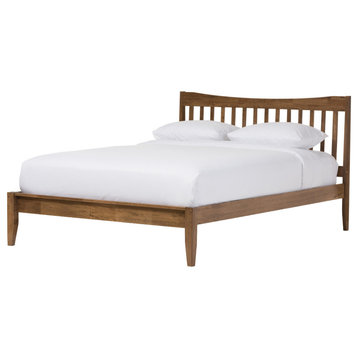 Edeline Mid-Century Modern Solid Walnut Wood Curvaceous Slatted Bed, Queen