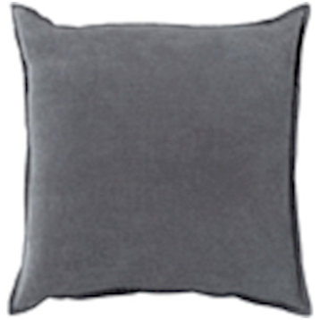 Cotton Velvet by Surya Poly Fill Pillow, Charcoal, 22' Square