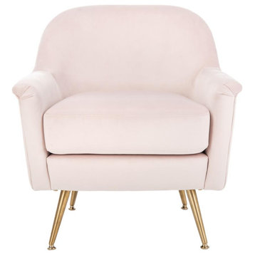Brienne Mid Century Arm Chair, Blush Pink/Brass