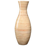 Villacera - Villacera Handcrafted 20" Tall Natural Bamboo Vase Sustainable Bamboo - Accent any space with Villacera's whimsically modern Handcrafted 20 Tall Natural Classic Bamboo Floor Vase, perfect as a stand-alone piece or filled with your favorite fillers, silk plants or artificial flowers. Standing 20-Inches tall, its simple curved profile is interrupted by the soft texture of the natural spun bamboo, creating a charming and exotic statement in any living space.  Each Villacera Handmade Bamboo Vase is uniquely hand spun out of sustainable, lightweight bamboo, leaving minimal differences of each piece.  Bamboo is relatively lightweight, yet dense and therefore very durable, requiring little to no maintenance, providing your home and dining room with decor for years to come.