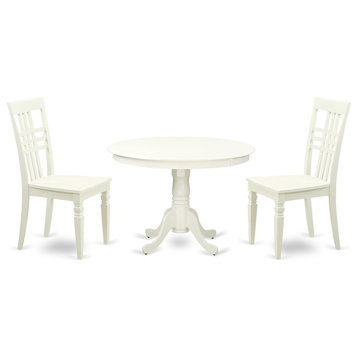 3-Piece Set With a Round Small Table and 2 Wood Dinette Chairs, Linen White