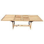Windsor Teak Furniture - Teak Extra Wide 108x51 Rectangle Extension Table, Seats 12 - The Extra Wide Rectangular Buckingham 108" x 51" (When Open) Double Leaf Extension Table..... Made with solid Grade A Teak will surely become a family heirloom. The Buckingham 108" comes with two 19" leafs. It's 70" long closed , 89" long with one leaf open, and 108" with both leafs opened....giving you 3 size tables!......and it Seats 12. The unique built-in double butterfly pop-up leaf enables you to open or close your table in 15 seconds. Comes with cap covered umbrella hole. Some Assembly,