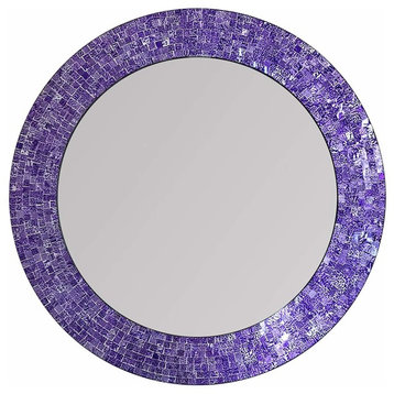 24" Decorative Glass Mosaic Wall Mirror - Purple Decorative Mirrors for Walls, Ultra Violet