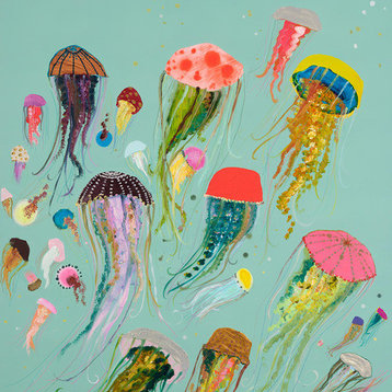 "Floating Jellyfish Aqua" Canvas Wall Art by Eli Halpin, 30"x30"