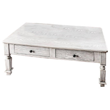 Wooden Coffee Table With Four Drawers, Antique White