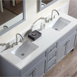 73 inch Transitional Double Sink Bathroom Vanity White Quartz Top - Bathroom Vanities And Sink Consoles