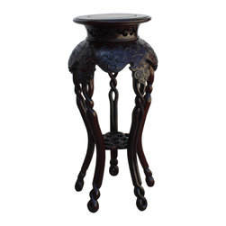 Chinese Huali Rosewood Two Brown Round Curved Legs Plant Stand - Side Tables And End Tables