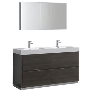 Fresca Valencia 60" Wood Bathroom Vanity with Double Sinks in Gray Oak