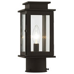 Livex Lighting - Princeton 1-Light Post Lantern, Bronze - The Princeton collection is a fresh interpretation on the classic English pocket lantern.  Hand crafted solid brass, our Princeton fixtures are built for lasting beauty. This outdoor post light features a bronze finish and clear glass. This old world charm is built to last.