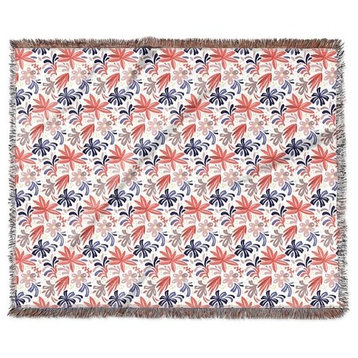 "Orange And Blue Floral" Woven Blanket 80"x60"