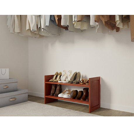 Solid Wood Stackable Shoe And Storage Rack, Red Mahogany