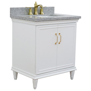 31" Single Vanity, White Finish With Gray Granite And Rectangle Sink