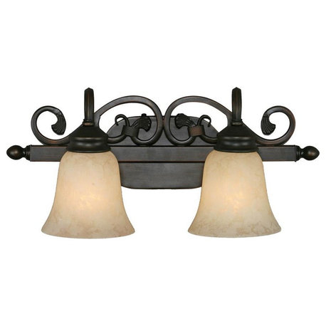 Belle Meade 2-Light Bath Vanity in Rubbed Bronze With Tea Stone Glass