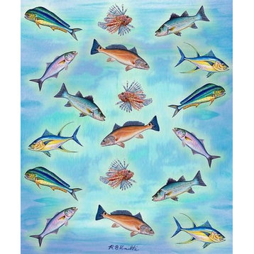 Betsy Drake Assorted Fish Throw Blanket