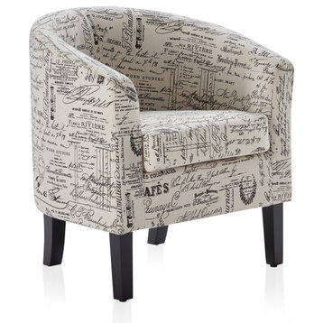 Modern Club Chair Barrel Design, Black/Beige
