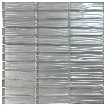 Modket Gray Metallic Wave Glass Stack Mosaic Tile Kitchen Backsplash TDH232MO