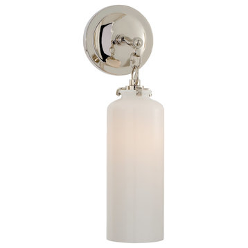 Katie Small Cylinder Sconce in Polished Nickel with White Glass