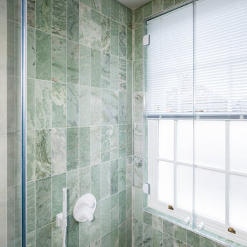 Green Marble Shower with Natural Light