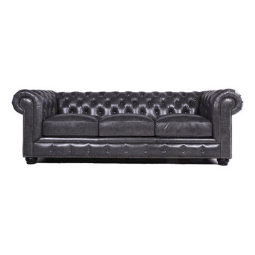 Bowery Hill Leather Chesterfield Sofa In Grey
