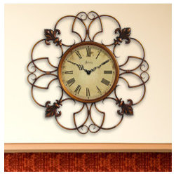 Province 24" Round Copper Finish Steel Fleur De Lis Case Clock - Wall Clocks