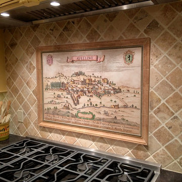"Old World Cartography-Avellino, Italy" custom painted backsplash tile mural