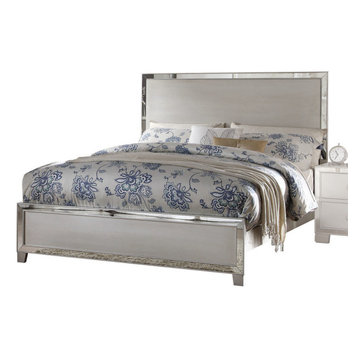 Voeville II Mirrored Bed, Platinum, Queen