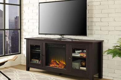 58" Fireplace TV Stand with Doors - Espresso