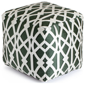 Sark Green 18" x 18" x 18" Green and Ivory Pouf