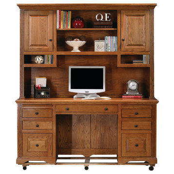 Eagle Furniture, Oak Ridge Double-Pedestal, Medium Oak, With Hutch