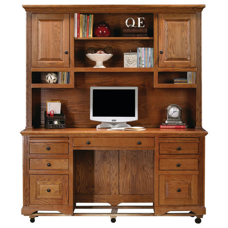 Eagle Furniture, Oak Ridge Double-Pedestal, Medium Oak, With Hutch