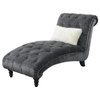 Pemberly Row Thelwell Gray Chaise with Pillows Nailhead Trim