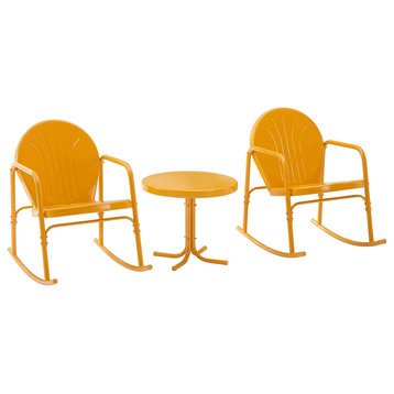 Griffith 3Pc Retro Outdoor Rocking Chair Set -Tangerine Gloss