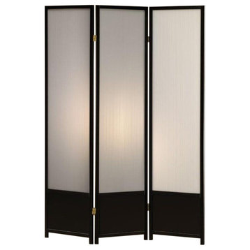 Bowery Hill 3 Panel Contemporary Wood Translucent Room Divider in Black/White