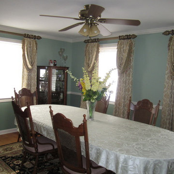 Pinch Pleat Draperies with Swag Overlays, with Decorative Rods & Finials, over S