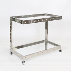 Worlds Away Vince Polished Stainless Steel Bar Cart - Bar Carts