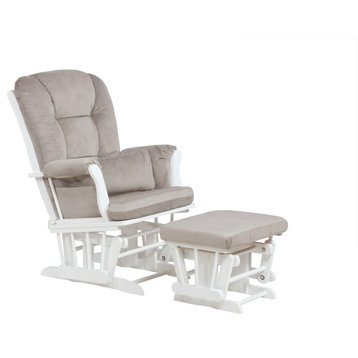Alice Glider Chair and Ottoman, White, With Pillow