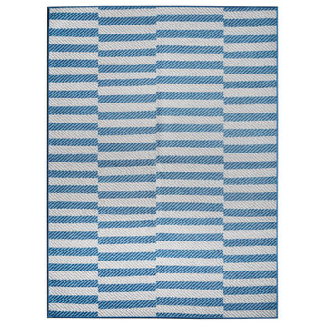 My Magic Carpet Tratti Offset Stripe Blue Washable Rug 5x7