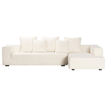 Sharon 118-inch Modern Sectional Sofa with Chaise in Boucle, Natural White, Right Arm Facing