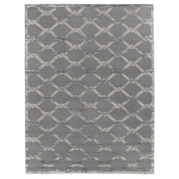 Metro Velvet Hand-Knotted Wool and Viscose Dark Taupe Area Rug, 9'x12'