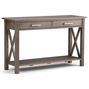 Simpli Home Kitchener Console Table in Distressed Gray