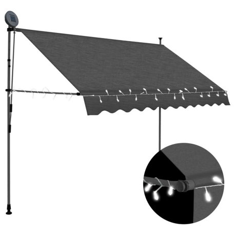 vidaXL Manual Retractable Awning With LED 98.4" Anthracite