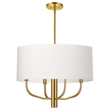 Eleanor Transitional 4 Light White Aged Brass Fabric Chandelier