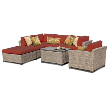 TK Classics Monterey 7 Pc Traditional Outdoor Wicker Sectional Sofa Set in Red