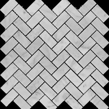 Carrara Marble Italian White Bianco Carrera Herringbone Mosaic Tile Polished