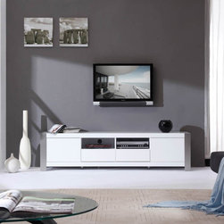 Composer TV Stand in White High Gloss and Brushed Stainless Steel - Entertainment Centers And Tv Stands