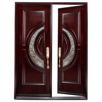 M580E Right Hand Swing-In Exterior Front Entry Double Wood Door, 36"x36"x96"