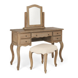 Camille Limewash Oak Dressing Set with Stool - Bedroom & Makeup Vanities