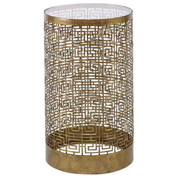 Bowery Hill Modern 14" Round Glass Top Accent End Table in Gold