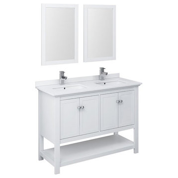 Fresca Manchester 48" Double Sinks Wood Bathroom Vanity with Mirrors in White